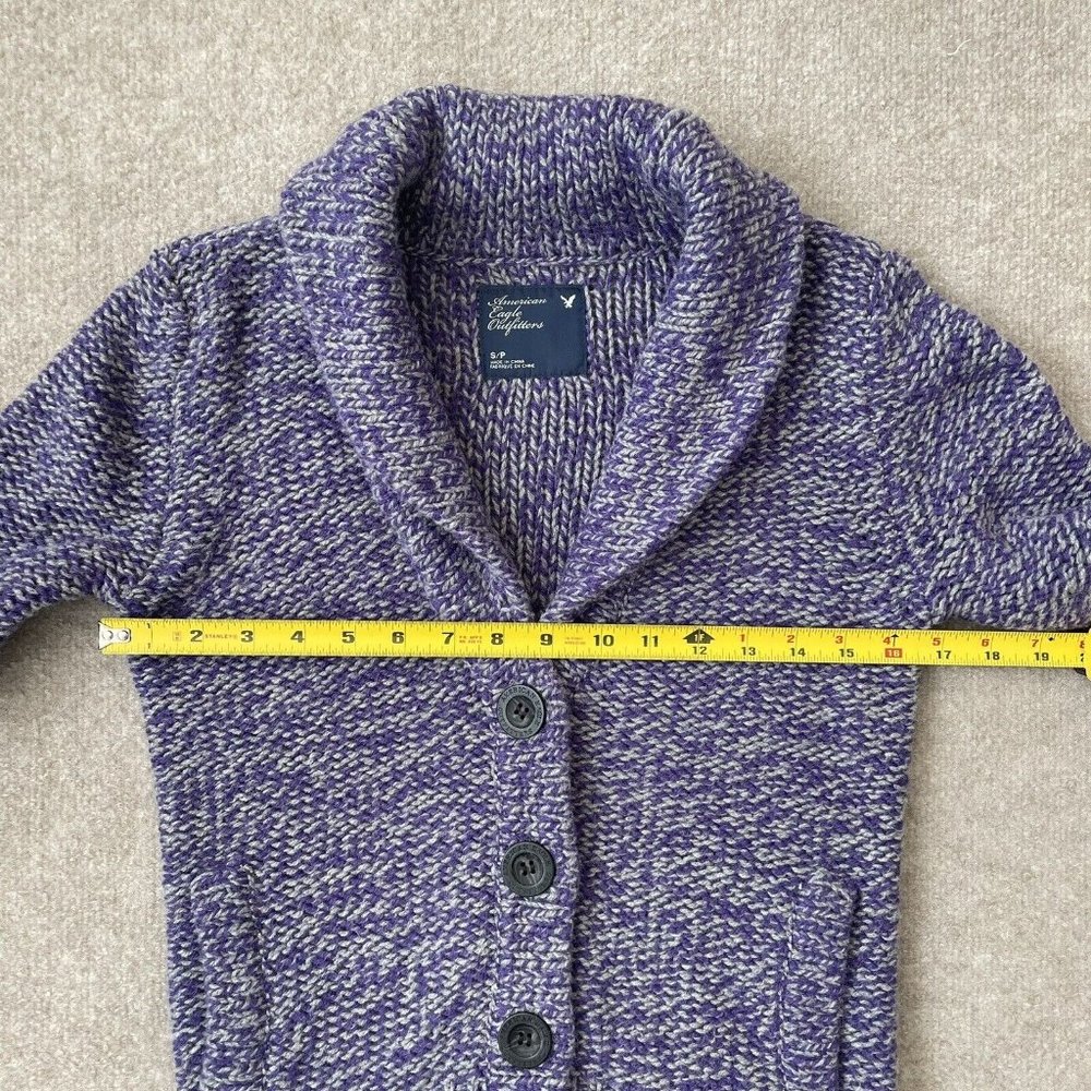 American Eagle Sweater Womens Small Purple Gray Button Cardigan Pockets Cozy - Picture 7 of 9